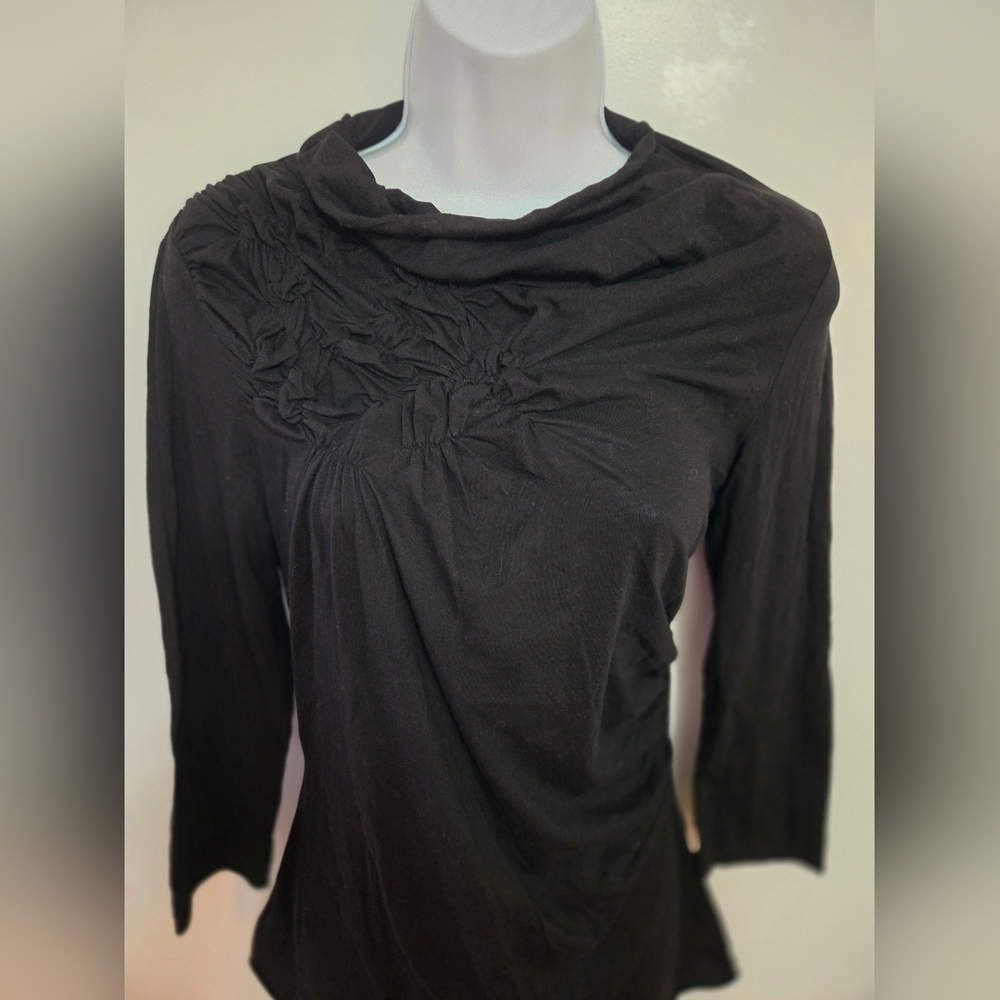 Anthropologie Black Long Sleeve Top with Ruched Detail Small